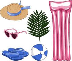 A set of illustrations on the beach theme vector