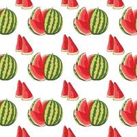 Pattern with the image of a whole watermelon and pieces vector