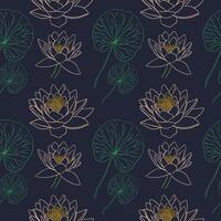 Pattern with lotus flowers and leaves vector