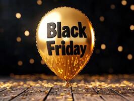 Festive gold balloon with Black Friday text surrounded by a sparkling backdrop perfect for holiday promotions photo