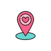 Pink pin icon with heart on white background. vector