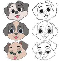 a set of cartoon dog faces with different expressions. vector