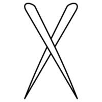 Black line depicting two crossed sushi chopsticks vector