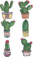 a drawing of cactus plants in pots watercolor vector