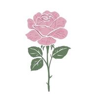 A pink rose with leaves on it is shown vector