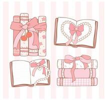 Whimsical Coquette Book with Ribbon Bow in Retro Hand Drawn Pink Bookish collection vector