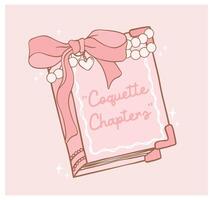 Whimsical Coquette Book with Ribbon Bow in Retro Hand Drawn Pink Bookish vector