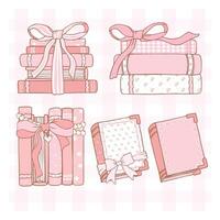 Coquette Book with Ribbon Bow in Retro Hand Drawn Pink Bookish Victorian Style vector