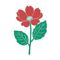 A red flower with green leaves on a white background vector