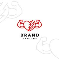 Strong Heart Broken Heart Logo Design. Strong Arm Heart Symbol With Broken Lightning Logo Design. vector