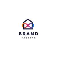 Colored Infinity Lines Bind Home Logo Design. House Lines In Loop Symbol Bind Logo Design. vector