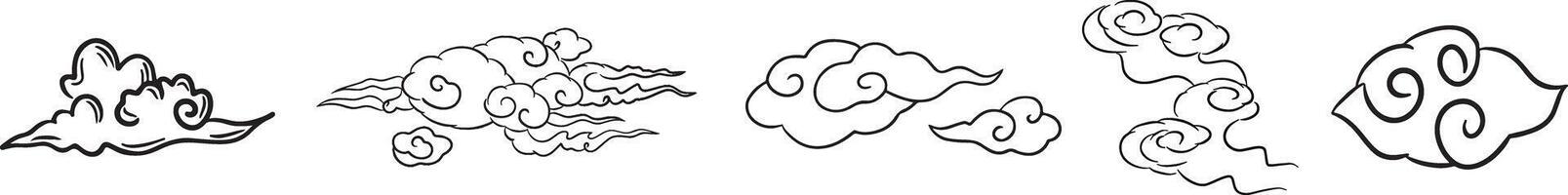 Collection hand drawn auspicious clouds. Set simple auspicious clouds isolated on white background. Drawing clouds icon vector