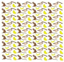 sloth, monkey with banana as a pattern background vector
