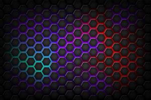 Futuristic dark hexagon pattern with lights background vector