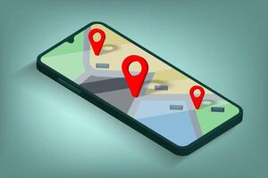 Phone with map and location icon vector