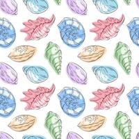 Seamless seashell pattern in flat style. Hand drawn summer sea themed design for textile, wrapping, card on white background. vector