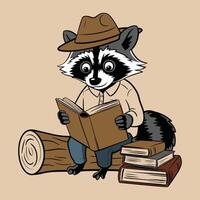 Raccoon Reading Book in The Forest Illustration vector