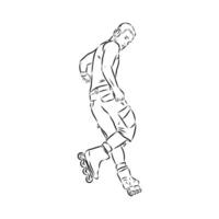 a young man on roller skates black and white sketch vector