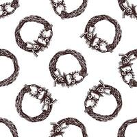 Hand drawn vintage seamless pattern of Easter wreaths with bows vector