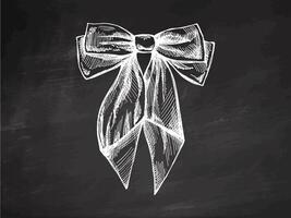 Hand drawn vintage chalk sketch of a long decorative bow on chalkboard vector