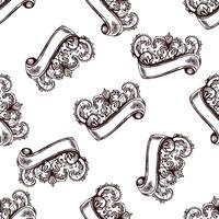 Seamless pattern of vintage floral ornament with scroll ribbon banner vector