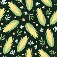 colorful seamless corn pattern on dark background vector