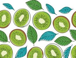 hand drawn style kiwi and leaves landscape pattern vector