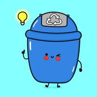 A cute recycling bin cartoon has a bright idea to sort waste and protect the environment. vector