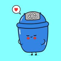 A cute, animated recycling bin with a sweet expression shows some love with a heart icon vector