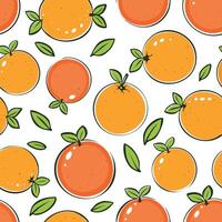 seamless pattern of hand drawn style colorful oranges and leaves vector