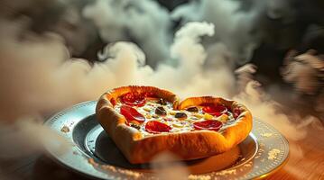 Heart-shaped tasty pizza. Valentine's day composition photo