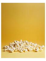 Minimalist popcorn display on solid pastel background for creative designs photo