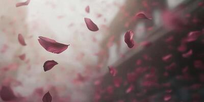 Dreamy close up of cherry blossom petals in motion for spring design inspiration photo