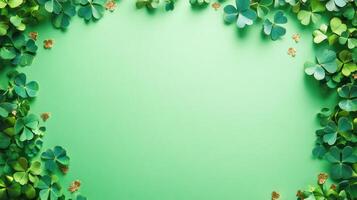 St. Patricks day clover frame on pastel green background for seasonal decor photo