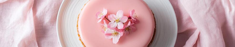 Elegant sakura infused cheese dessert with cherry blossom decoration photo
