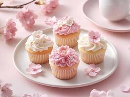 Elegant sakura themed cupcake dessert for spring celebrations photo