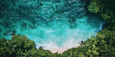 Tropical inspired gradient background with ocean and beach transition for relaxation design photo