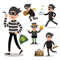 Robber Character Set Animated Thief in Motion vector