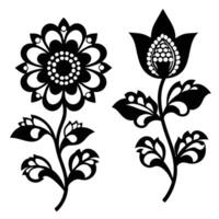 Minimalist Floral Silhouettes Two Flowers and Leaves vector