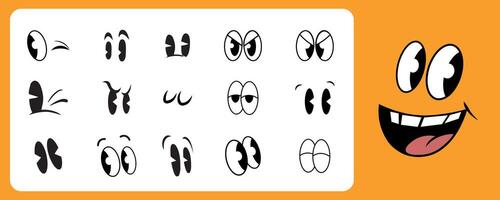 Retro cartoon comic eyes. Cartoon mascot set. Groovy vintage 30s 40s eyes with different expression vector