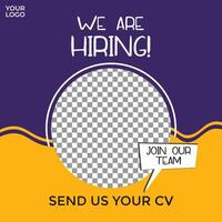 Hiring recruitment design poster. We are hiring brush lettering with geometric shapes. Open vacancy design template. vector