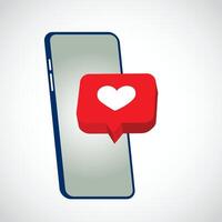 Phone like button. Cell phone with like and heart speech bubble. Social media like icon on mobile phone. vector