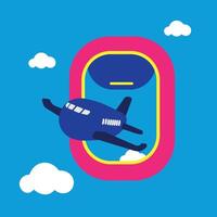 The airplane with a view from the window of the airplane. Travel background vector