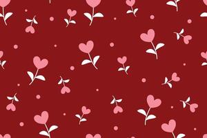 Seamless pattern with heart shape flower, rose and small circle on red backgrounds . vector