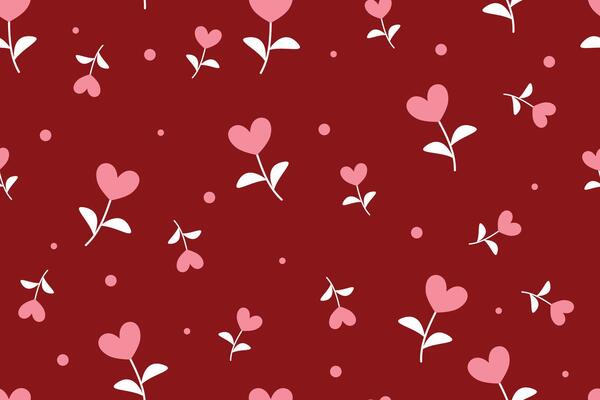Seamless pattern with heart shape flower, rose and small circle on red backgrounds .