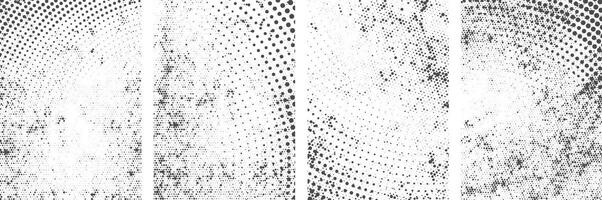 Set of distressed overlay grunge and halftone background with black color vector
