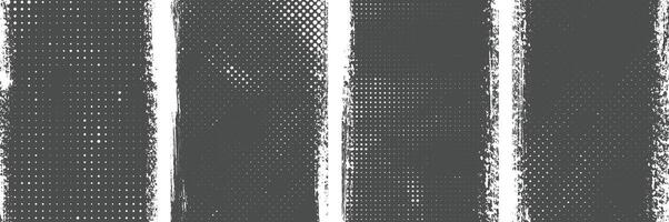 Black color distressed overlay grunge and halftone banner backgrounds set vector