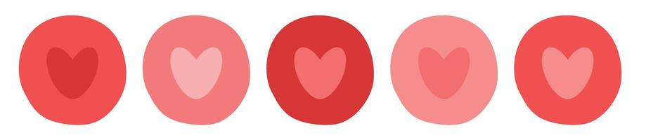 Heart in circle set, bubble with heart in different shades of red, set of icons isolated on transparent background. For Valentines Day sticker, label, icon, design element of declaration of love vector