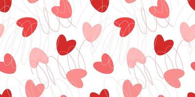 Red hearts cute seamless pattern with scribbles texture. Collection of red love heart illustrations hand drawn. Heart doodle background. vector