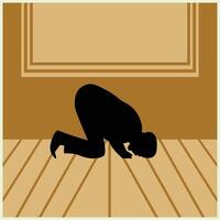 The silhouette of a person performing a prayer with a prostration pose which means surrendering to God. Design element illustration of a person who is praying with religious vector